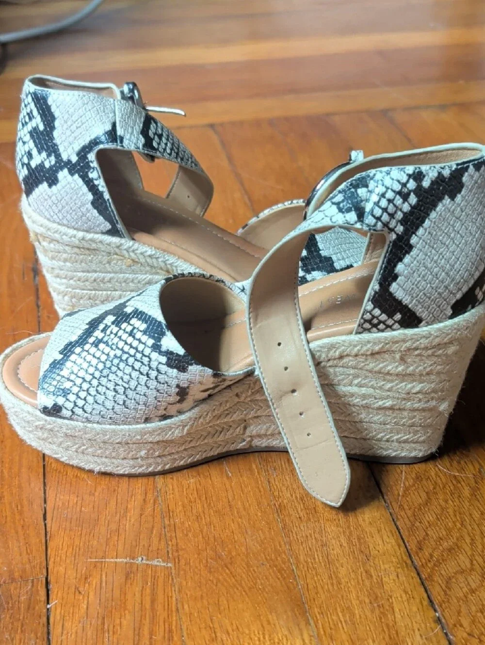 Snake-Print Espadrille Wedge Sandals in Black & White